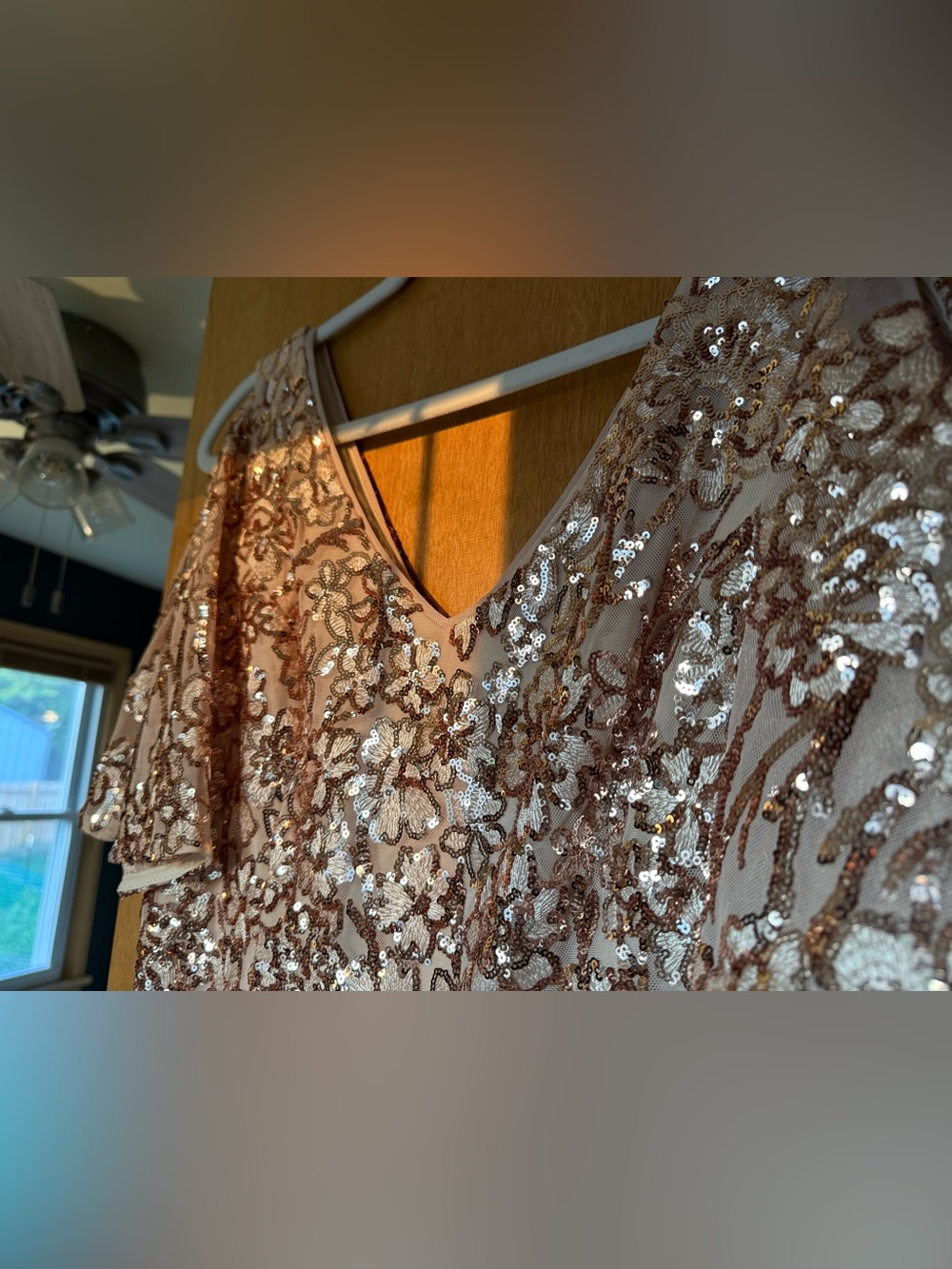 Alex Evenings Gold Sequin Maxi Gown with Flutter Sleeves - Picture 12 of 12